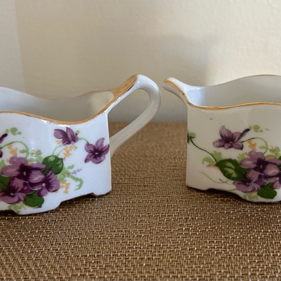 Vintage Norcrest Transferware Miniature Sugar and Creamer Voilet Flowers set, - Picture 3 of 16